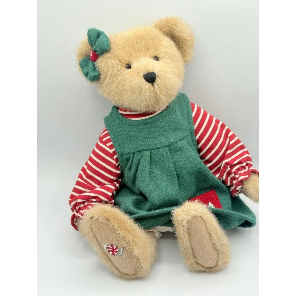 Boyds Collection Christmas Plush Teddy Bear Set Green Red Striped Peppermint 2pc